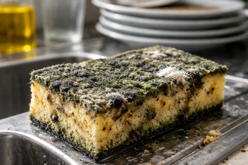 Is it safe to wash dishes with moldy sponge